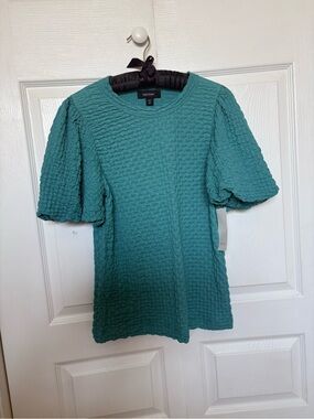Karen Kane Teal Puff-Sleeve Textured Knit Top